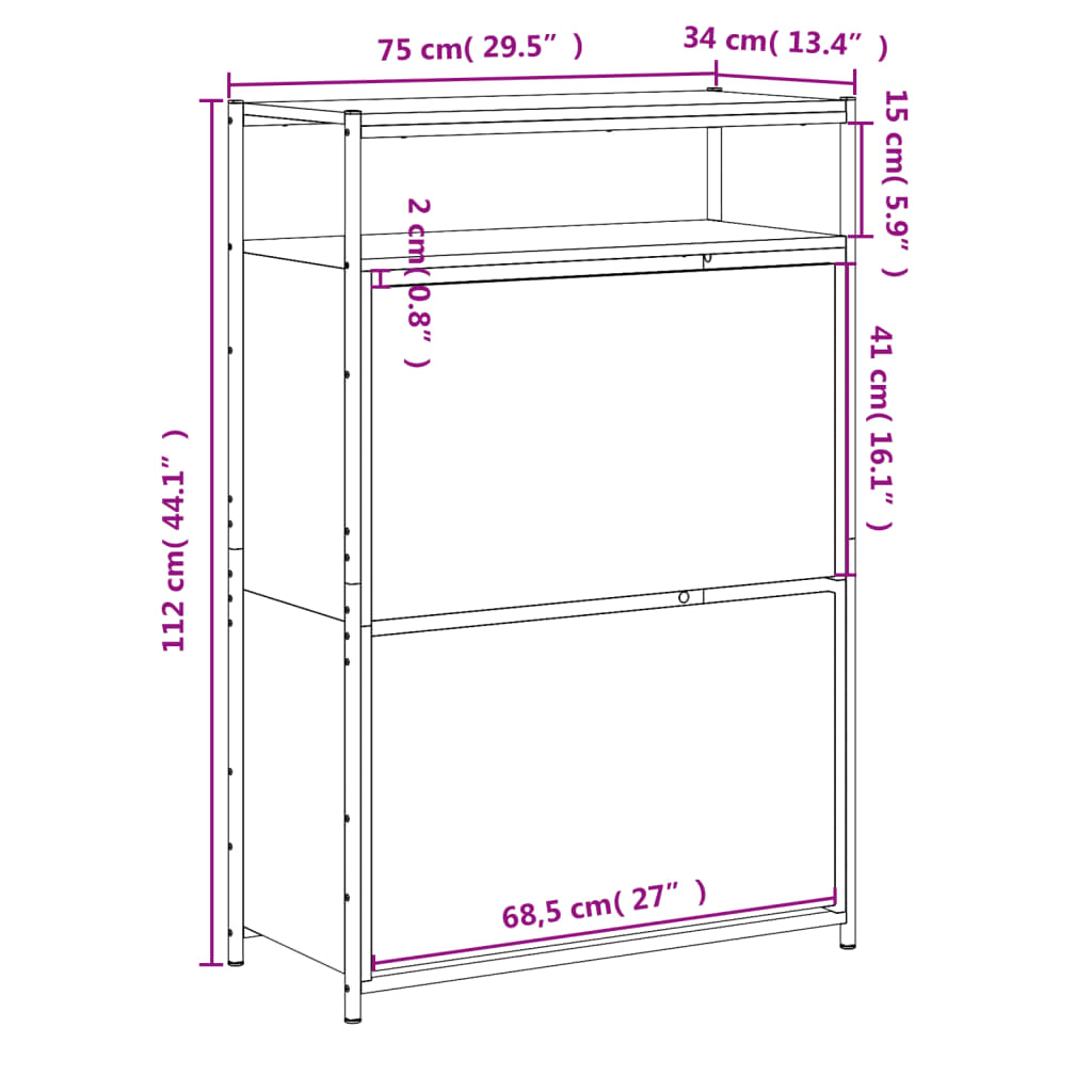 vidaXL Schoenenkast 75x34x112 cm bewerkt hout zwart