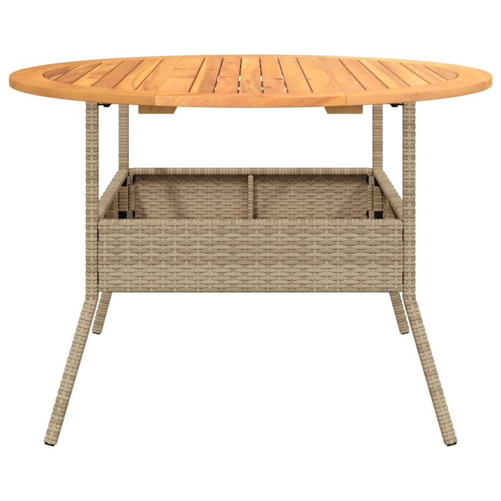 vidaXL Tuintafel met acaciahouten blad Ø110x71 cm poly rattan beige