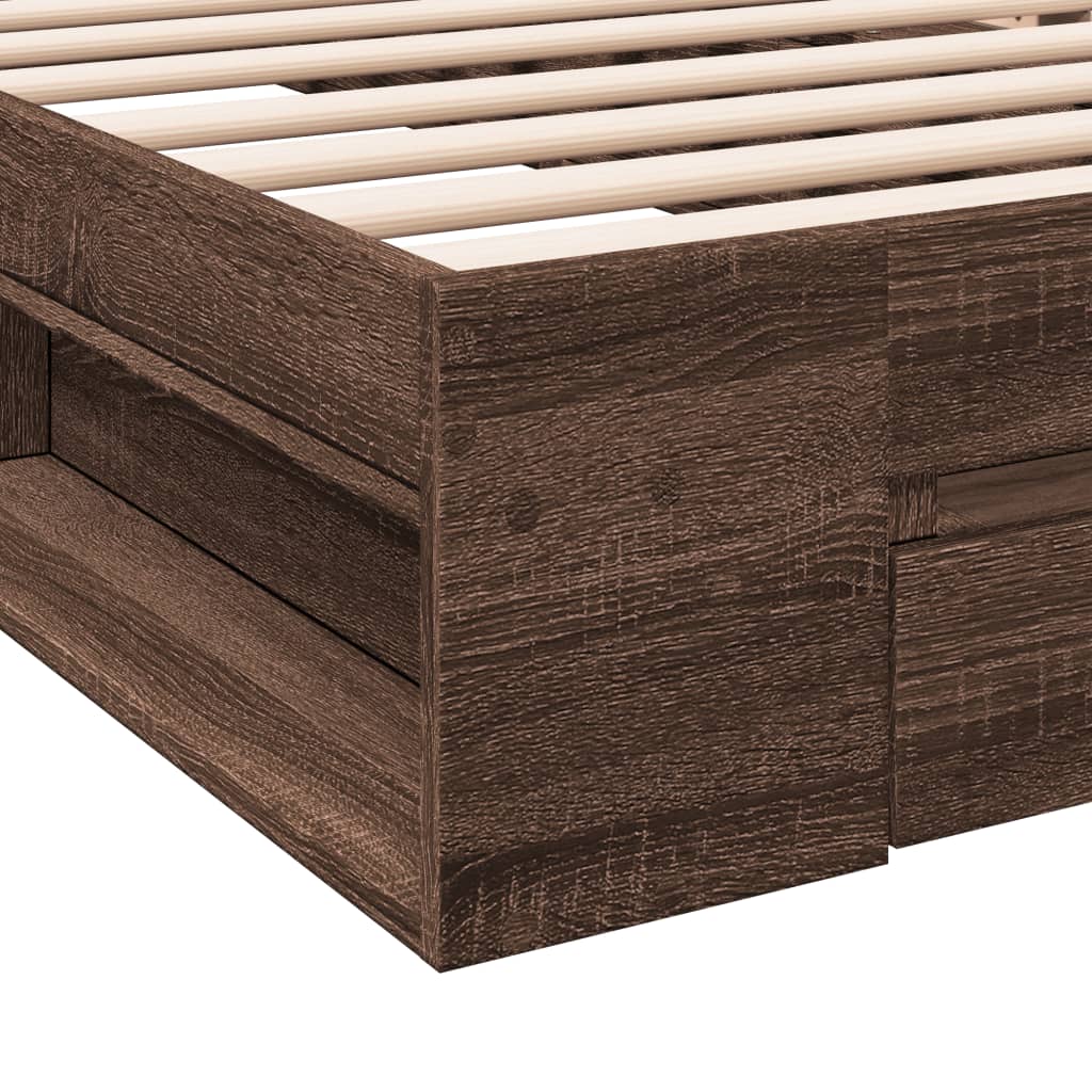 vidaXL Bedframe met lade bewerkt hout bruin eikenkleurig 75x190 cm