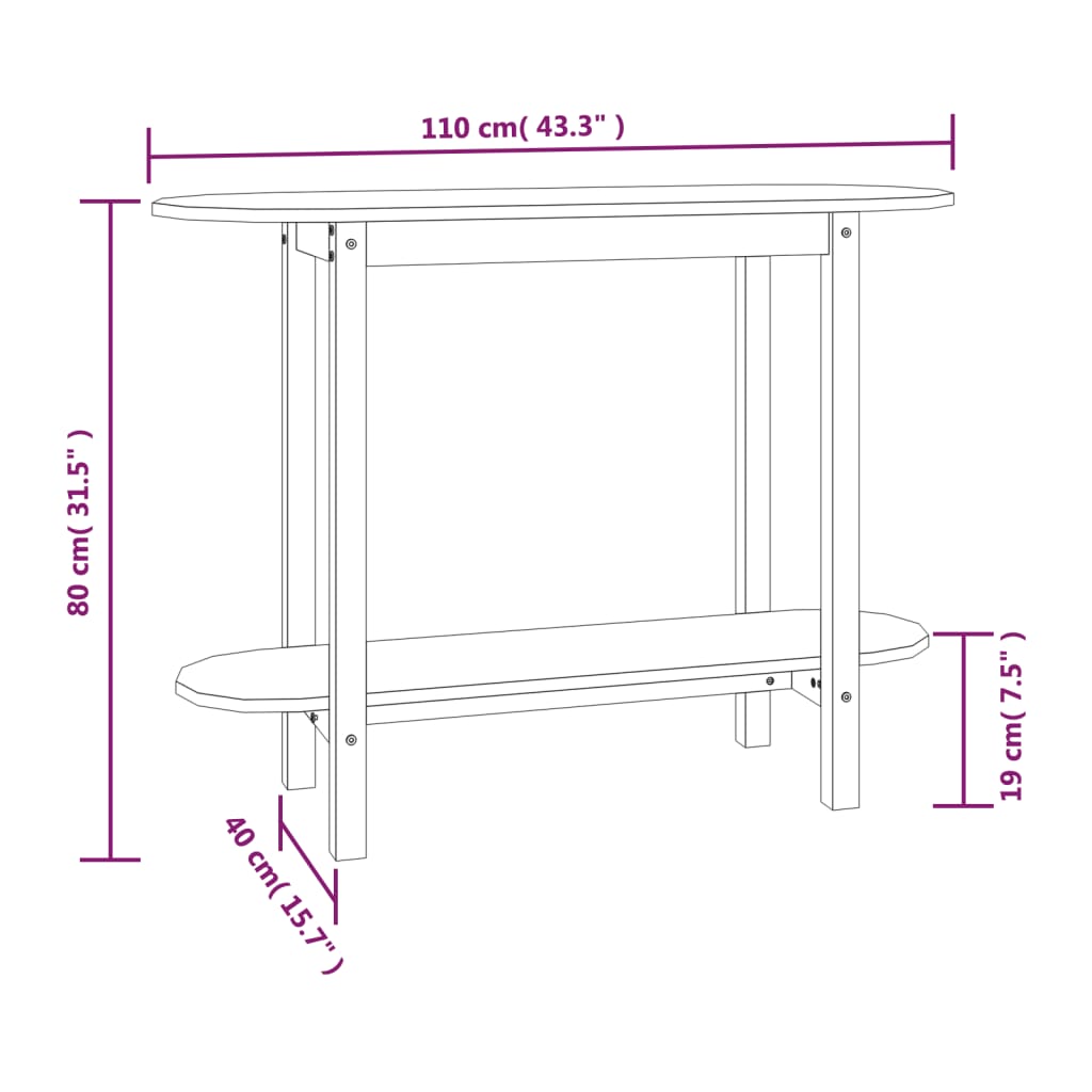 vidaXL Wandtafel 110x40x80 cm massief grenenhout grijs