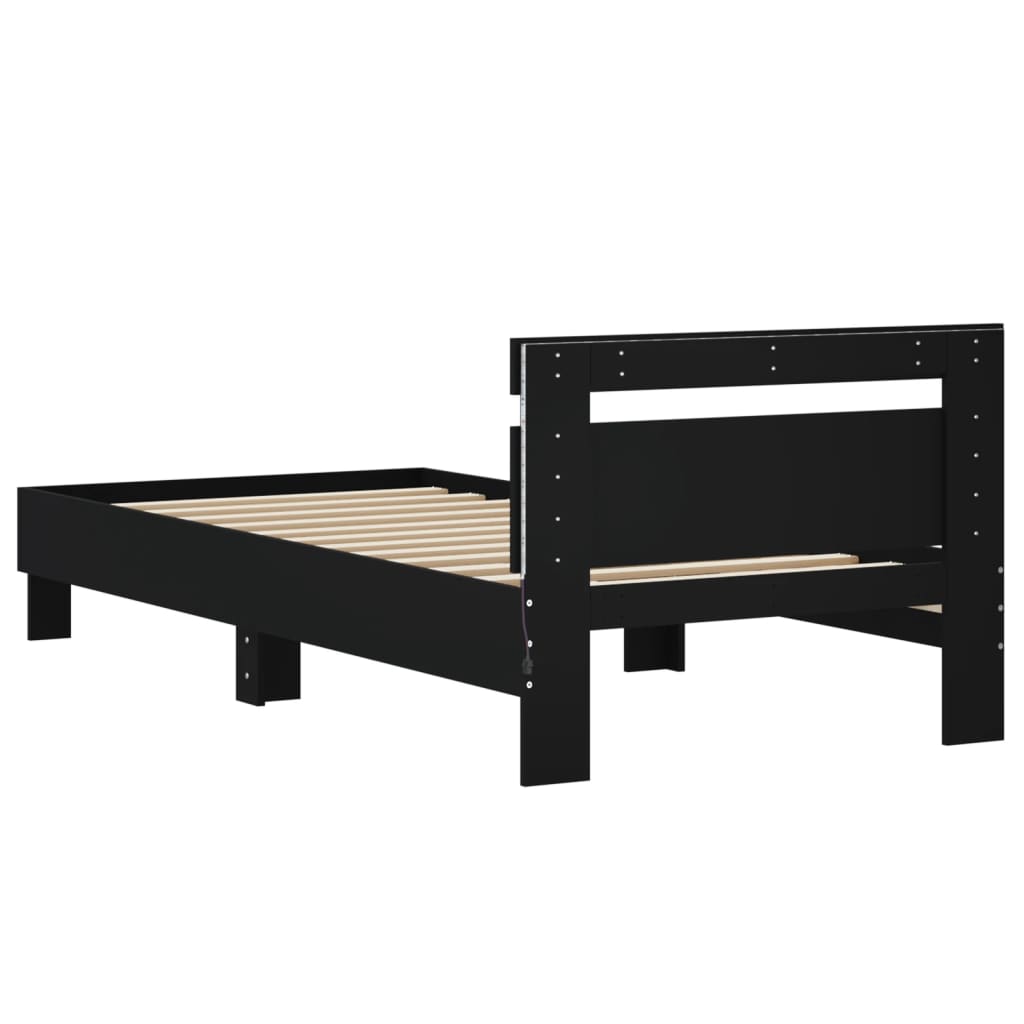 vidaXL Bedframe met hoofdbord en LED-verlichting zwart 90x200 cm