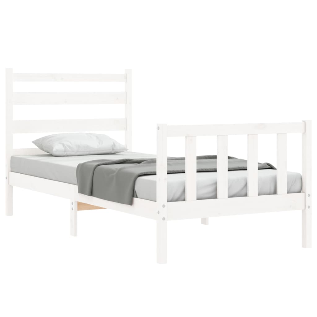 vidaXL Bedframe met hoofdbord massief hout wit 90x190 cm