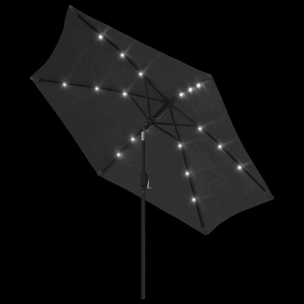 vidaXL Parasol met LED-verlichting en stalen paal 300 cm antraciet