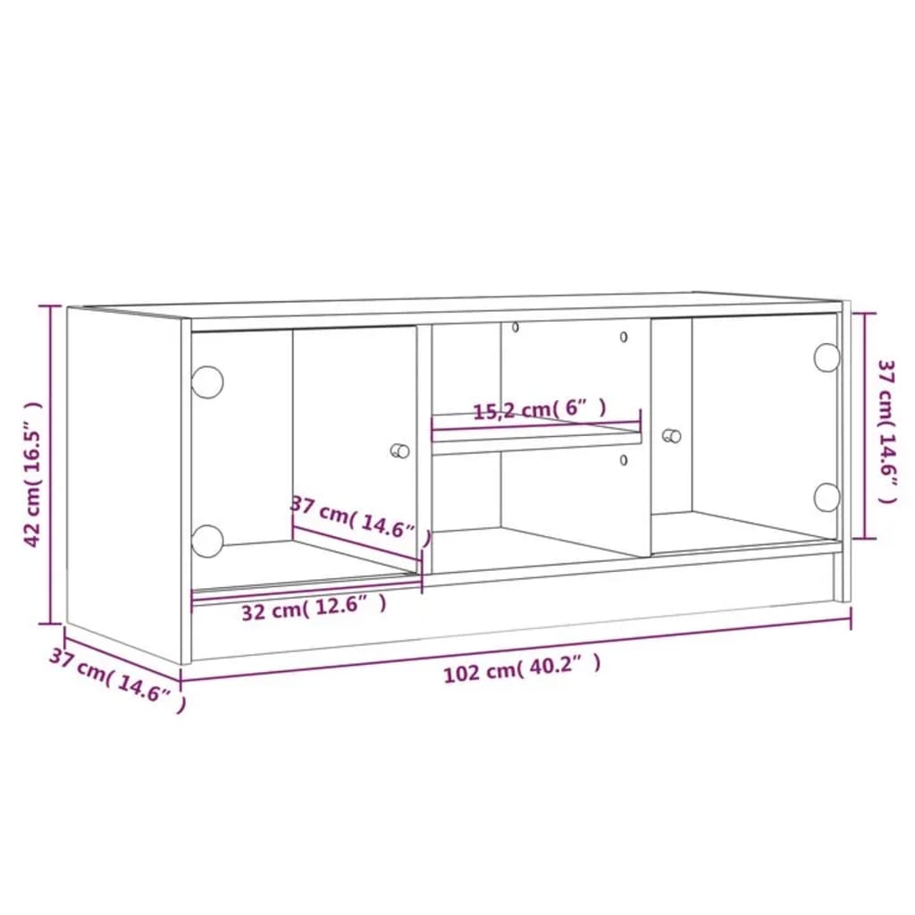 vidaXL Tv-meubel met glazen deuren 102x37x42 cm wit