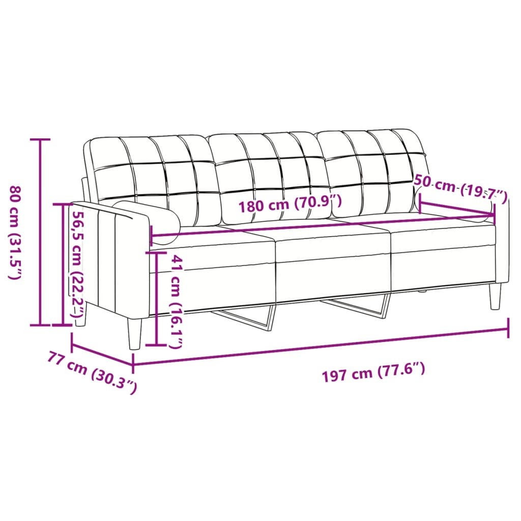 vidaXL Driezitsbank met sierkussens 180 cm fluweel bruin