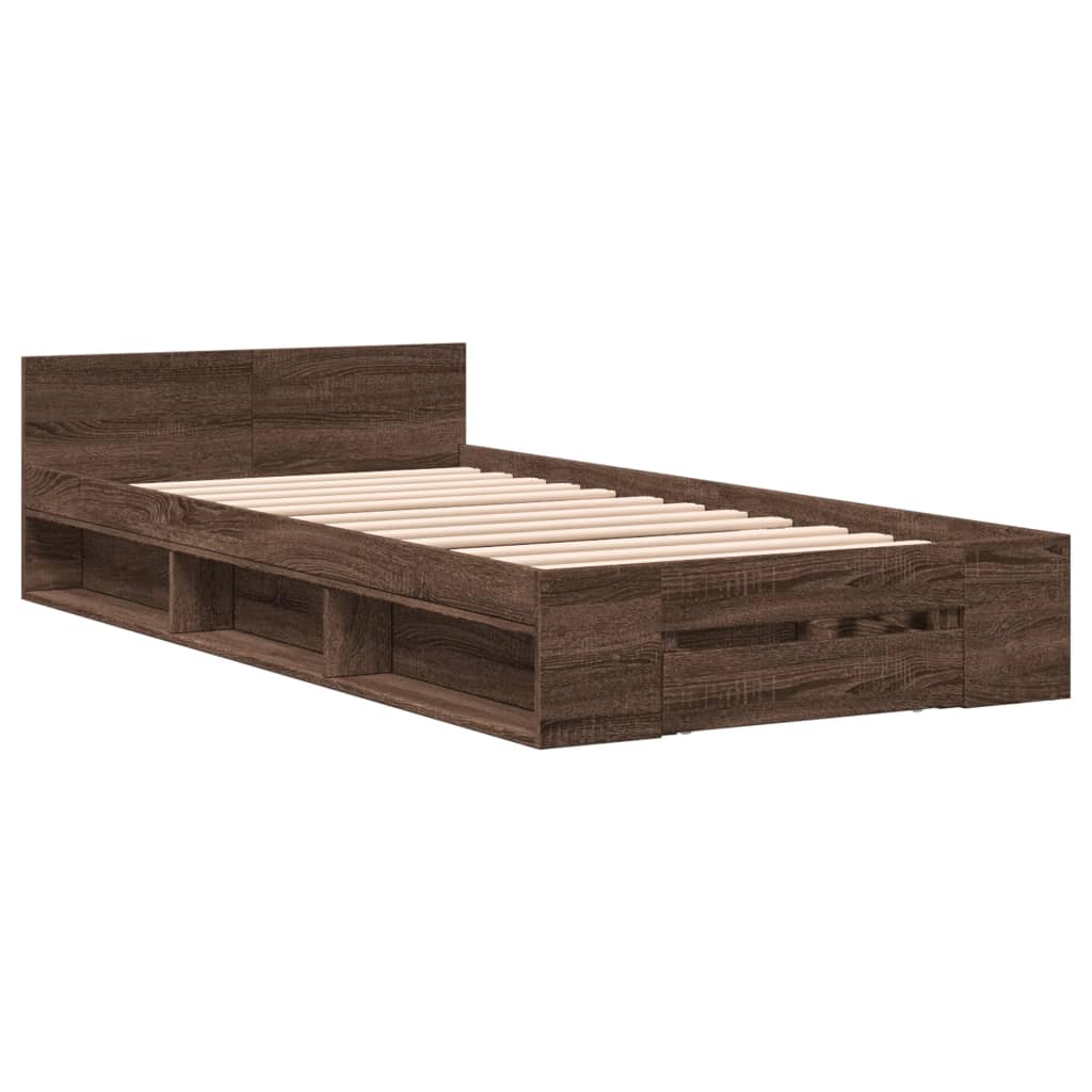 vidaXL Bedframe met lade bewerkt hout bruin eikenkleurig 75x190 cm