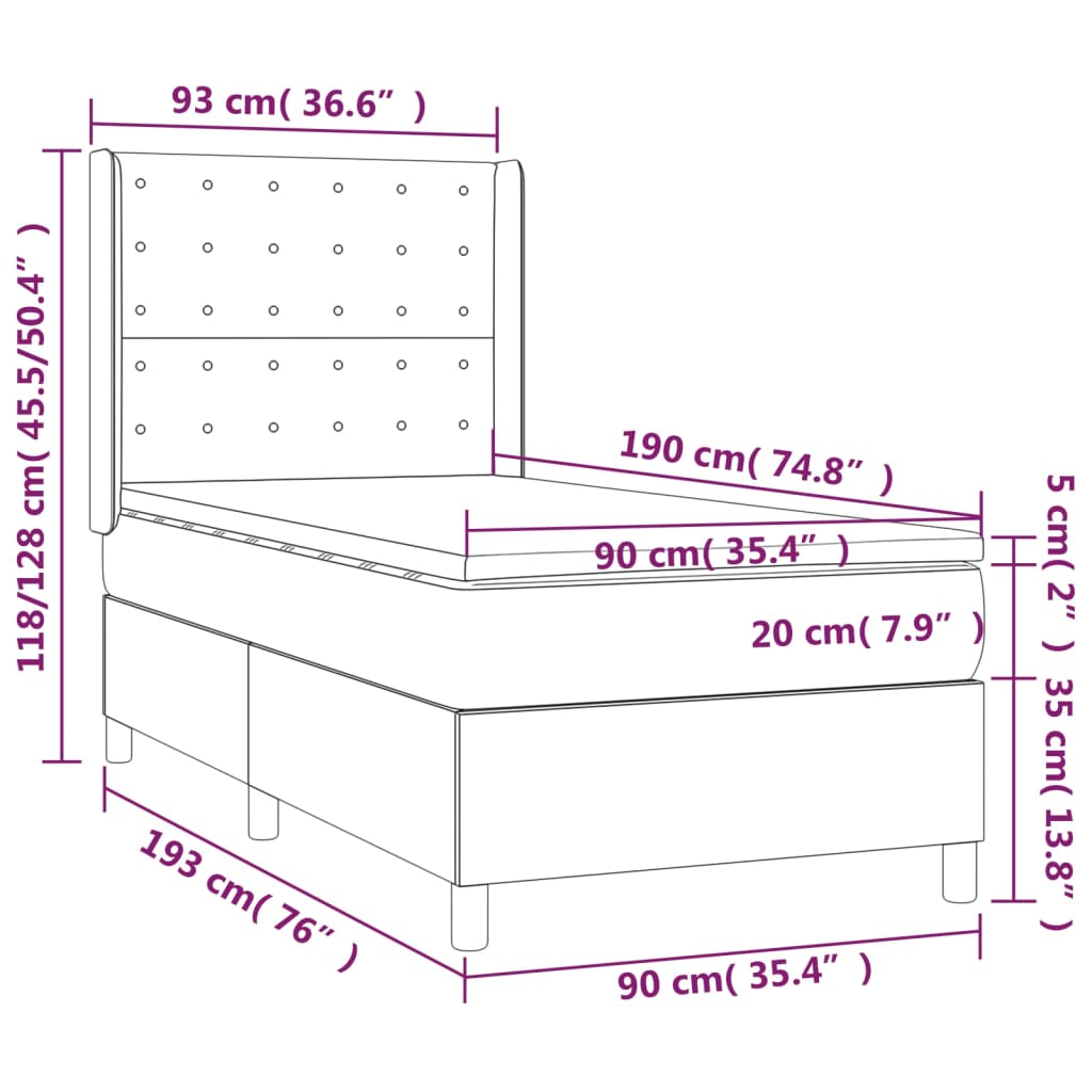 vidaXL Boxspring met matras stof crèmekleurig 90x190 cm