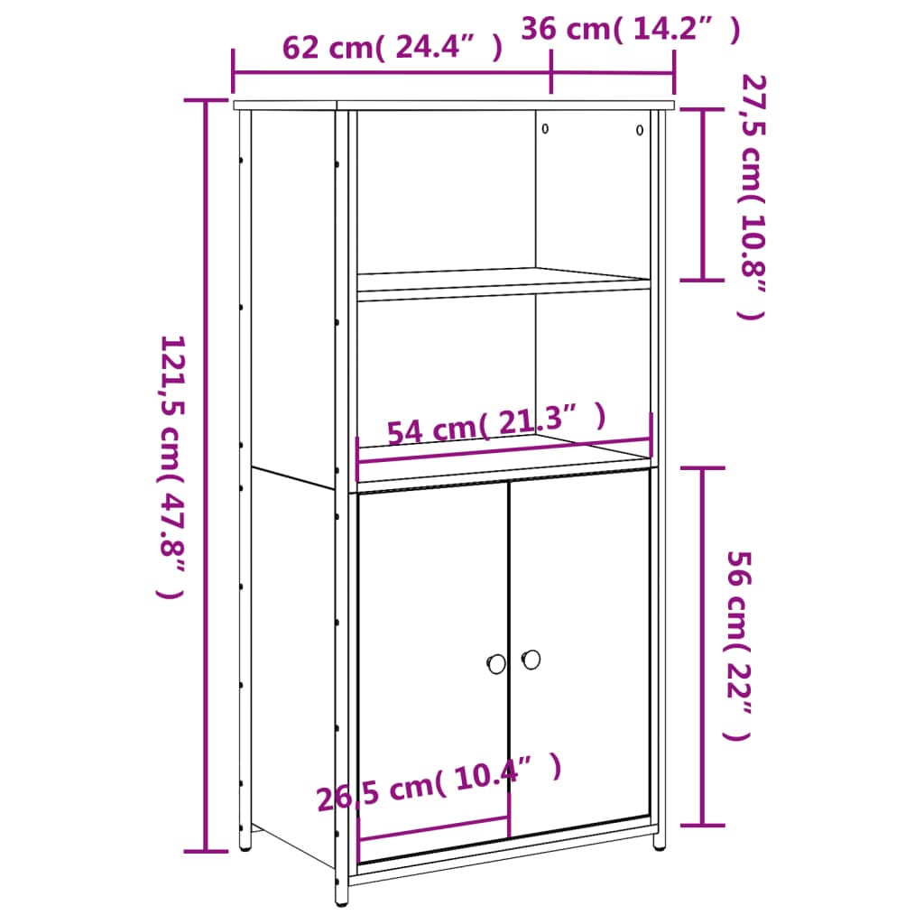 vidaXL Hoge kast 62x36x121,5 cm bewerkt hout gerookt eikenkleurig