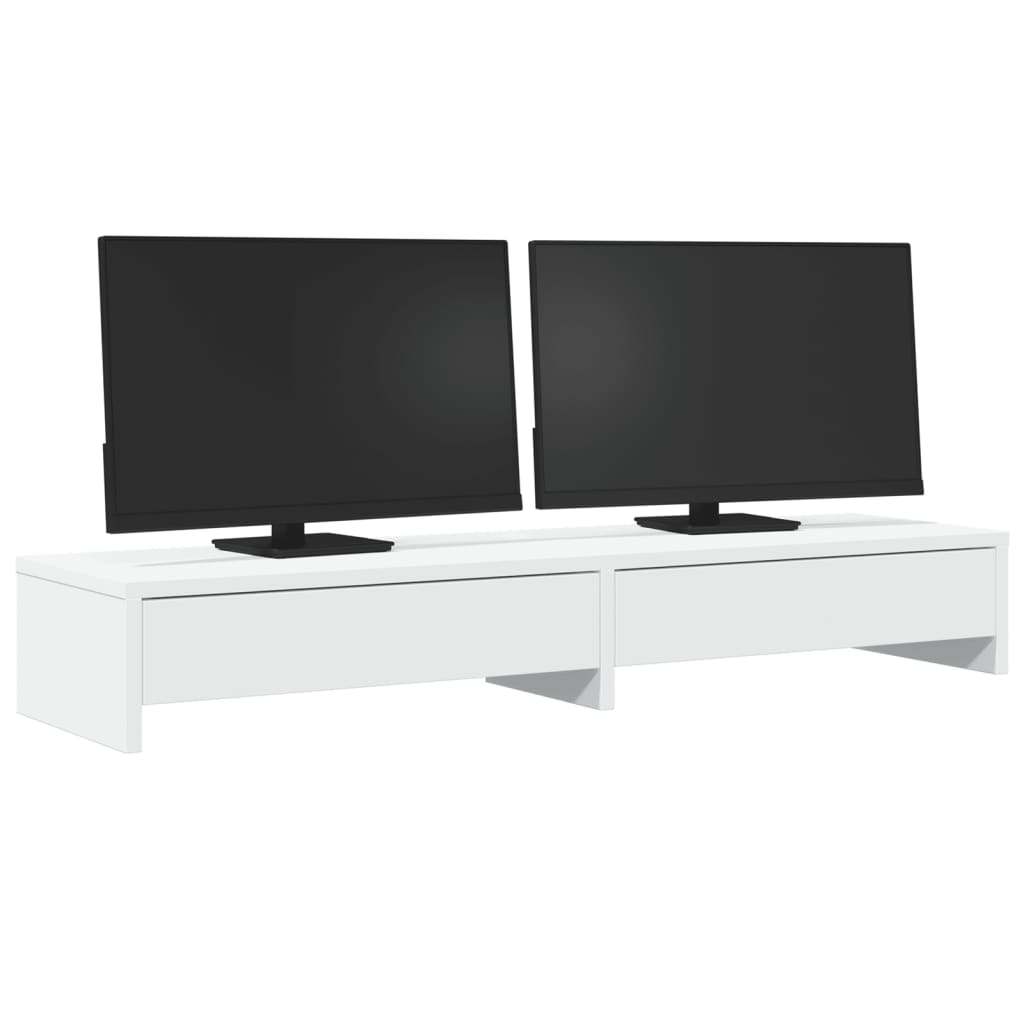 vidaXL Monitorstandaard met lades 100x27x15 cm bewerkt hout wit