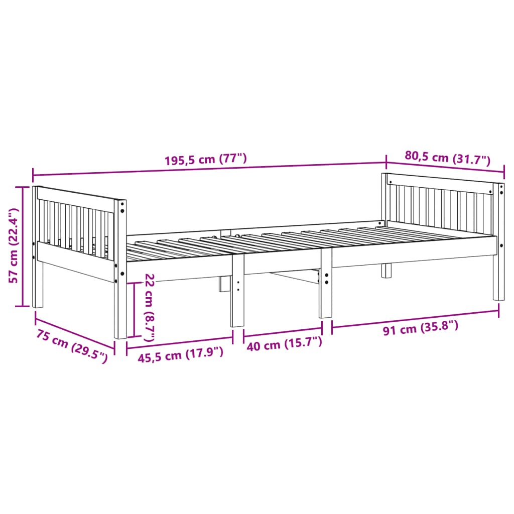 vidaXL Kinderbed zonder matras massief grenenhout wit 75x190 cm