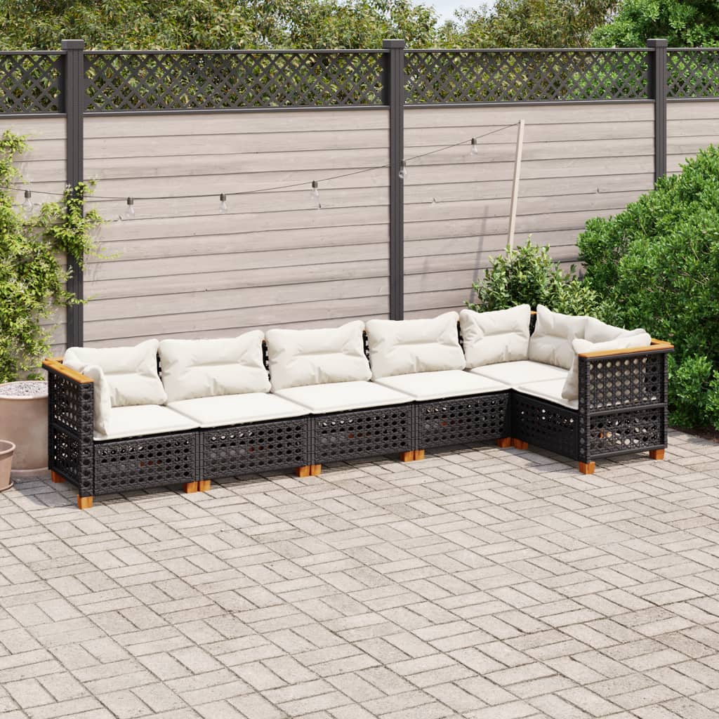 vidaXL 6-delige Loungeset met kussens poly rattan zwart