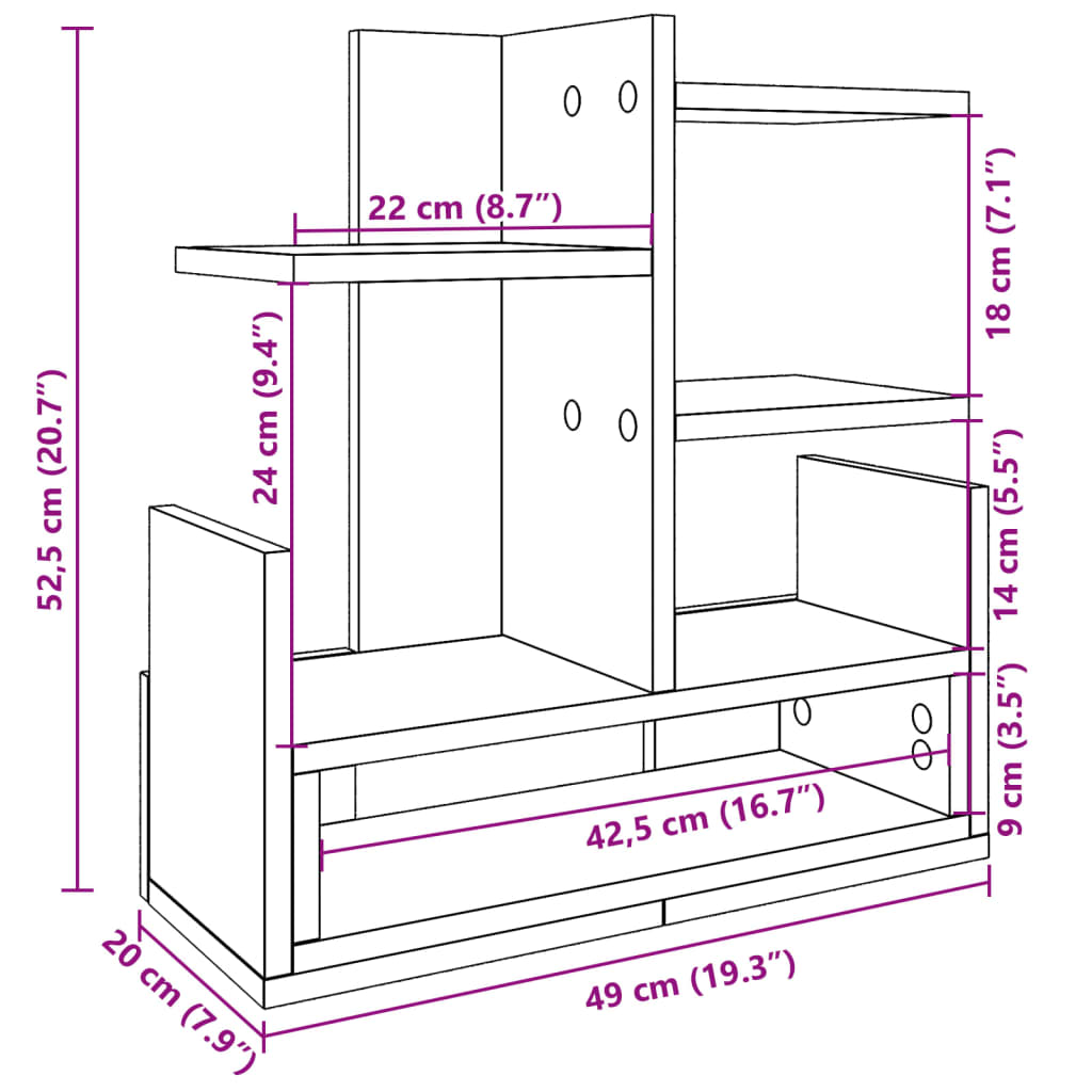 vidaXL Bureau organiser 49x20x52,5 cm bewerkt hout grijs sonoma eiken