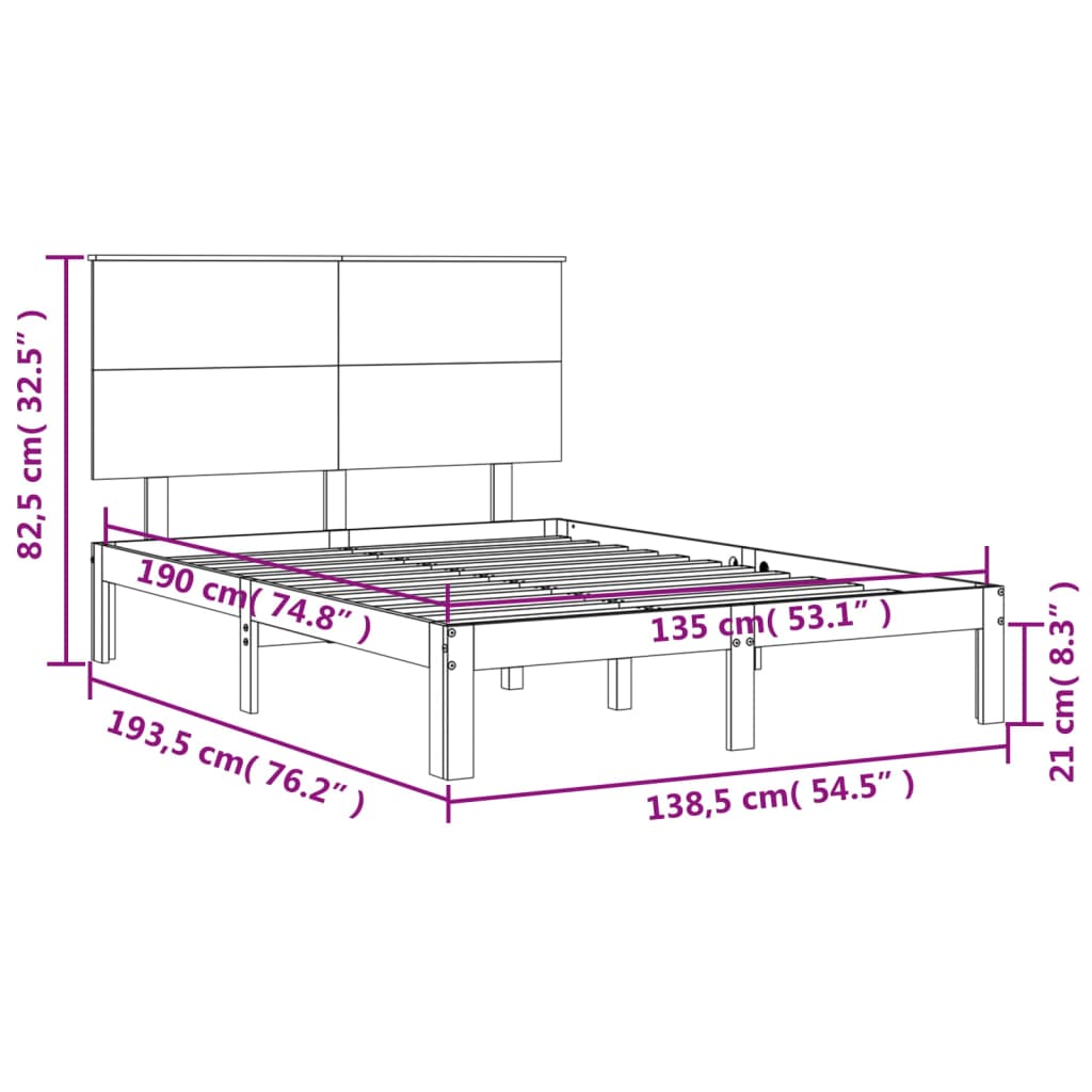 vidaXL Bedframe met hoofdbord massief hout wit