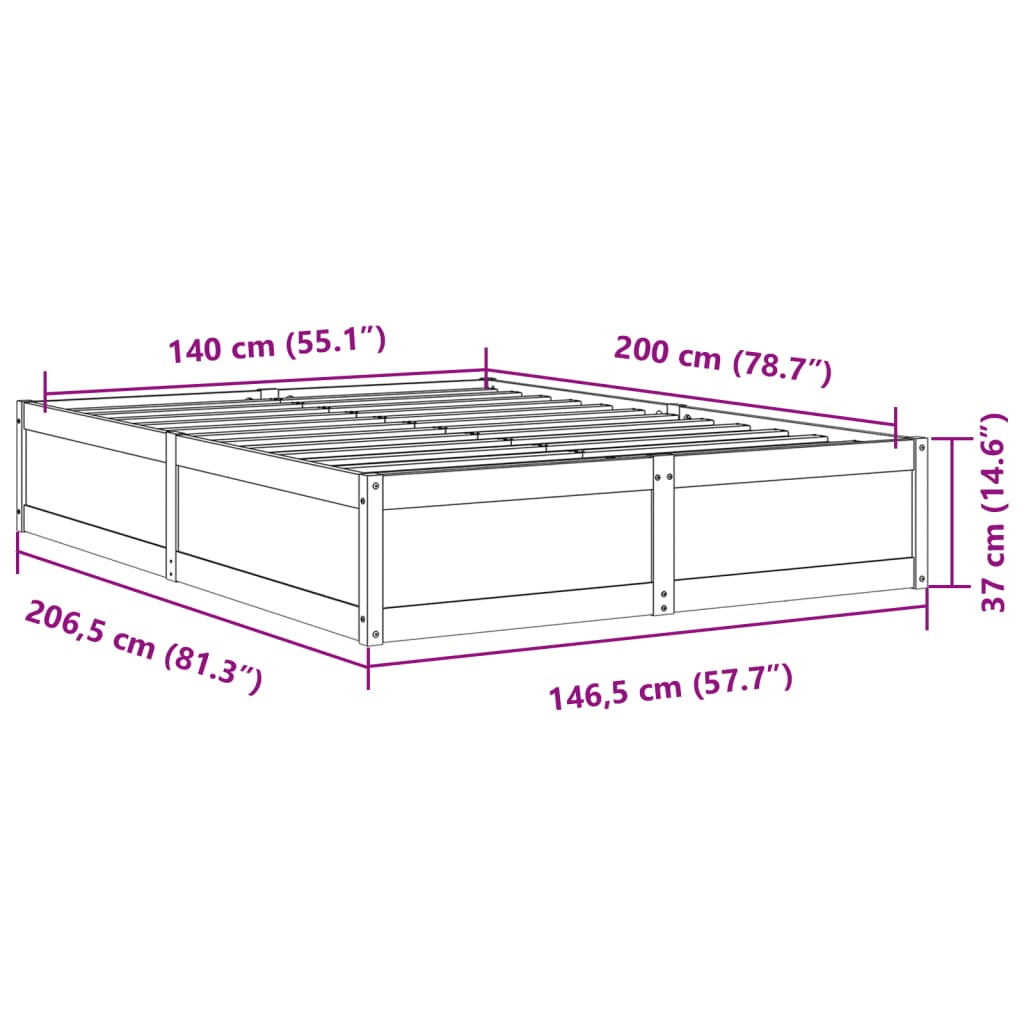 vidaXL Bedframe zonder matras massief grenenhout 140x200 cm