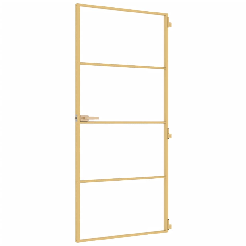 vidaXL Binnendeur smal 93x201,5 cm gehard glas en aluminium goudkleur