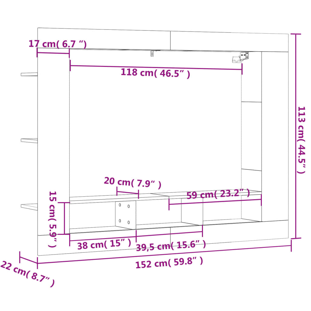 vidaXL Tv-meubel 152x22x113 cm bewerkt hout betongrijs