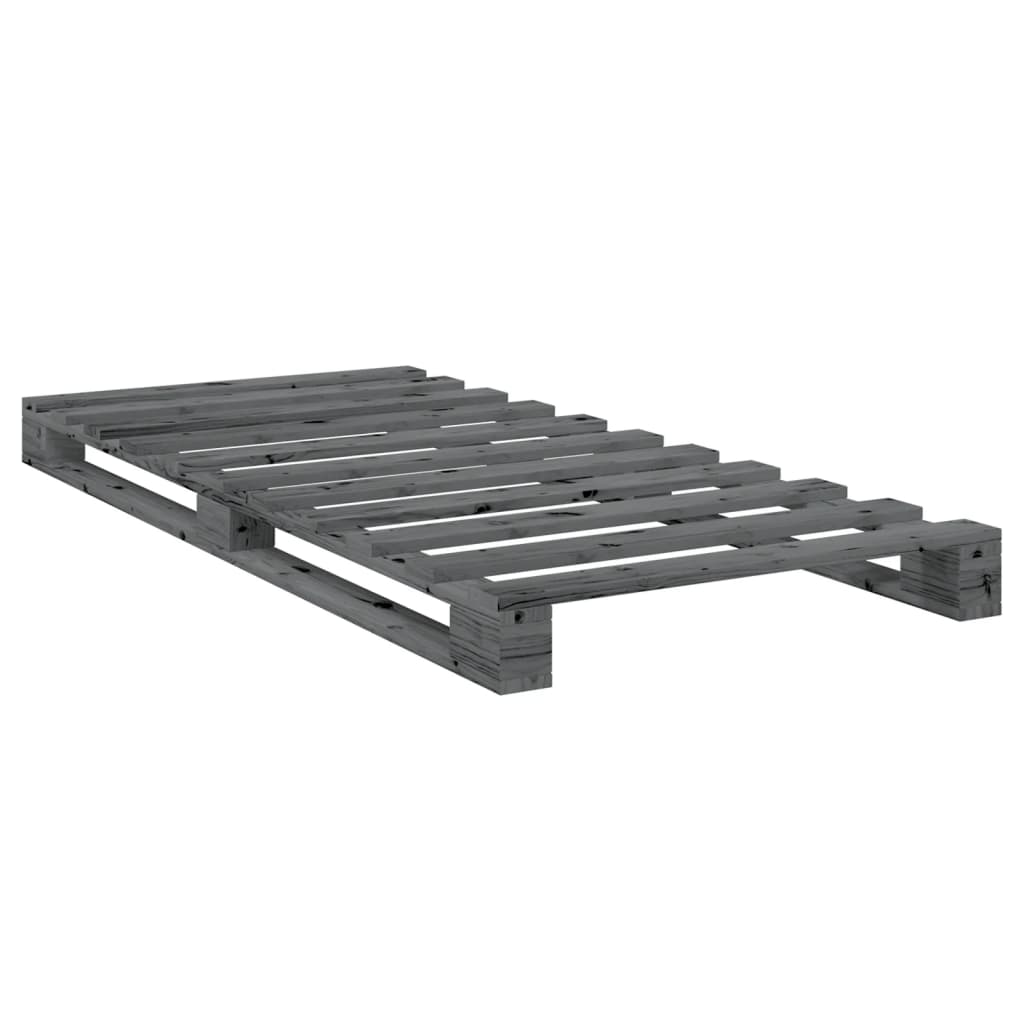 vidaXL Bedframe met hoofdbord massief grenenhout grijs 90x200 cm