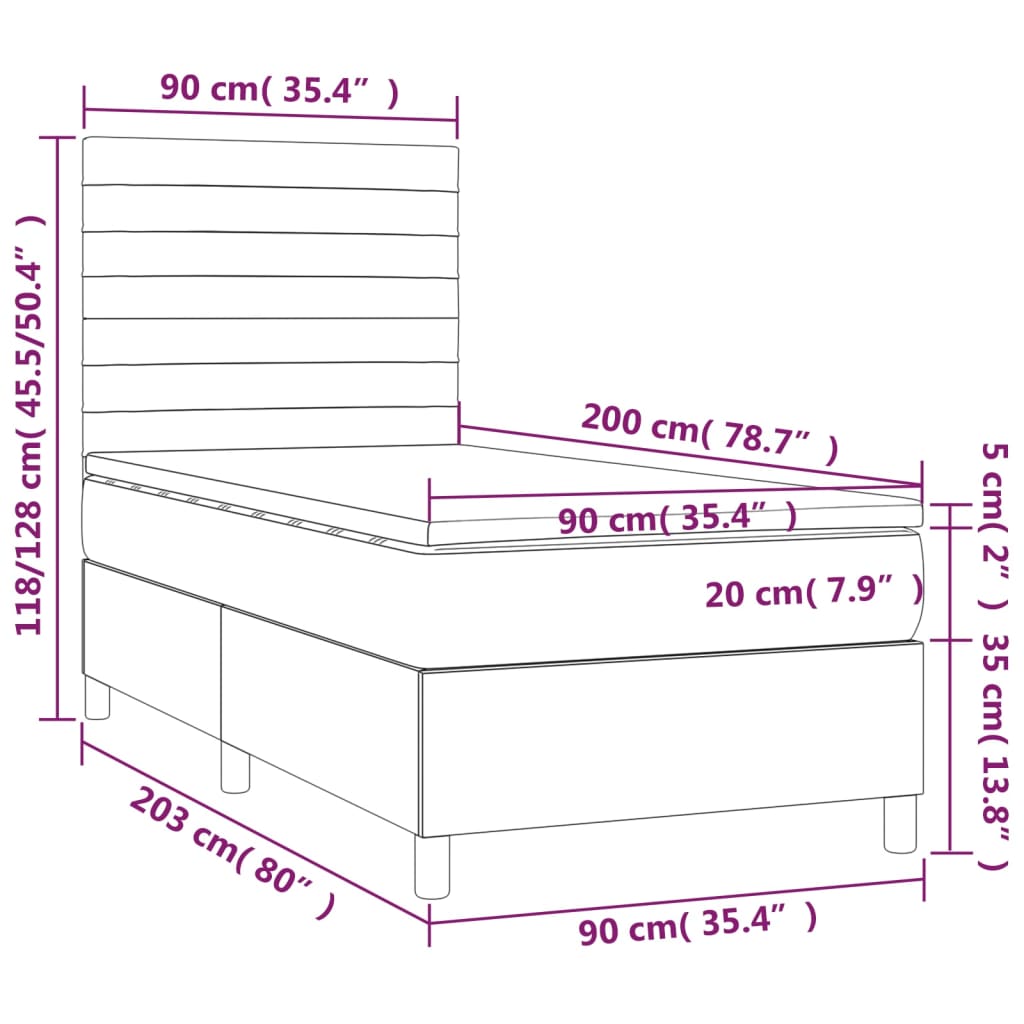 vidaXL Boxspring met matras fluweel lichtgrijs 90x200 cm