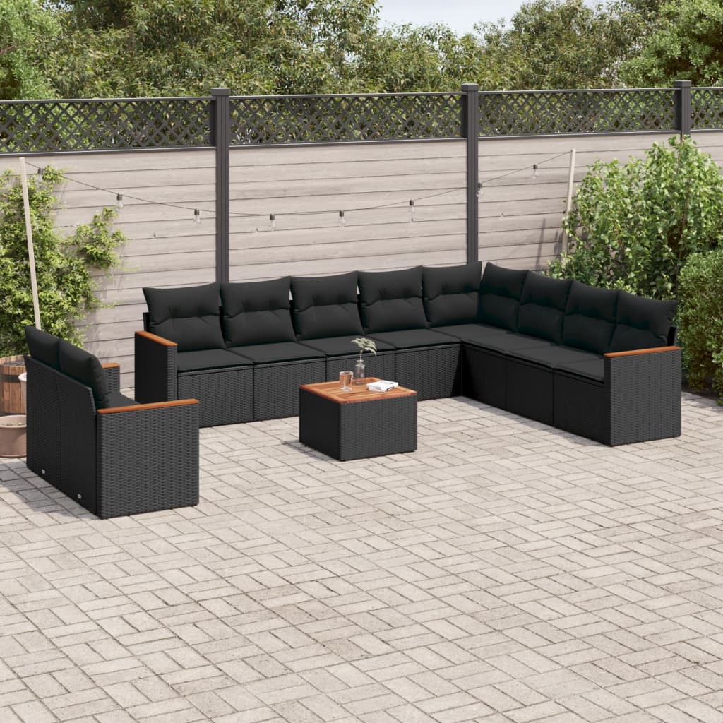 vidaXL 11-delige Loungeset met kussens poly rattan zwart