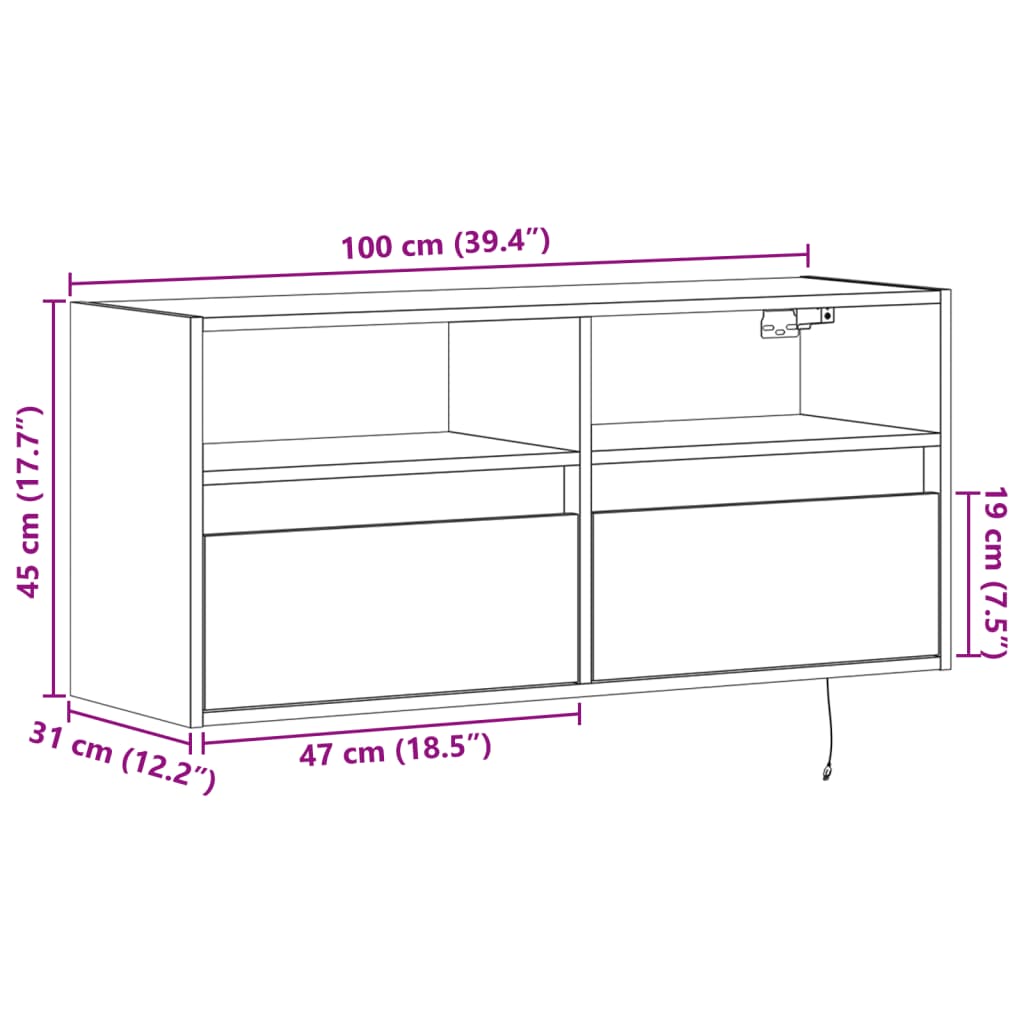 vidaXL Tv-wandmeubel met LED-verlichting 100x31x45 cm bruin eikenkleur