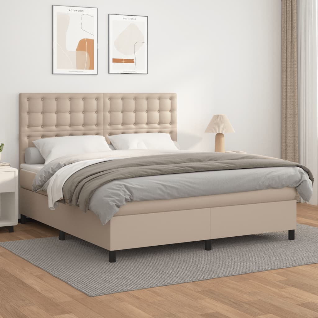 vidaXL Boxspring met matras kunstleer cappuccinokleurig 160x200 cm