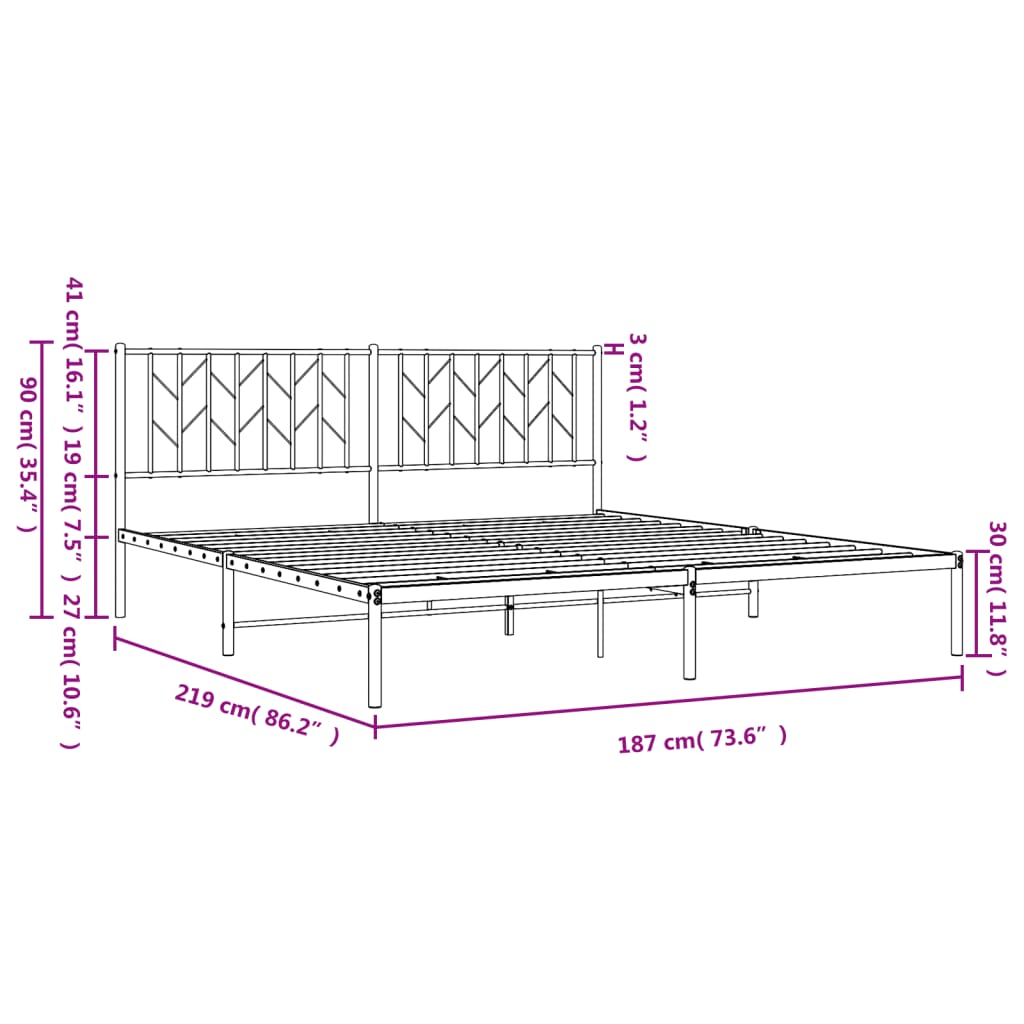 vidaXL Bedframe met hoofdbord metaal zwart 183x213 cm