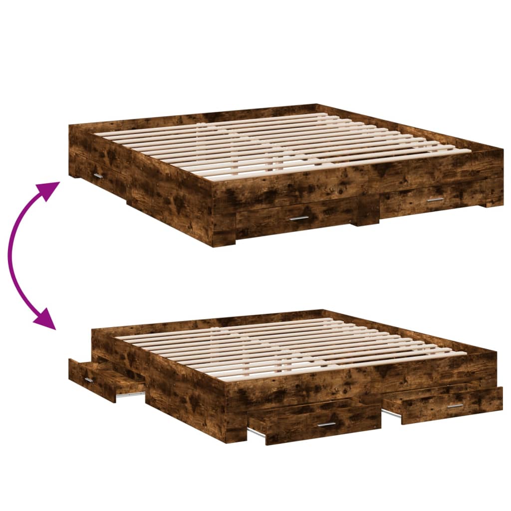 vidaXL Bedframe met lades bewerkt hout gerookt eikenkleurig 200x200 cm