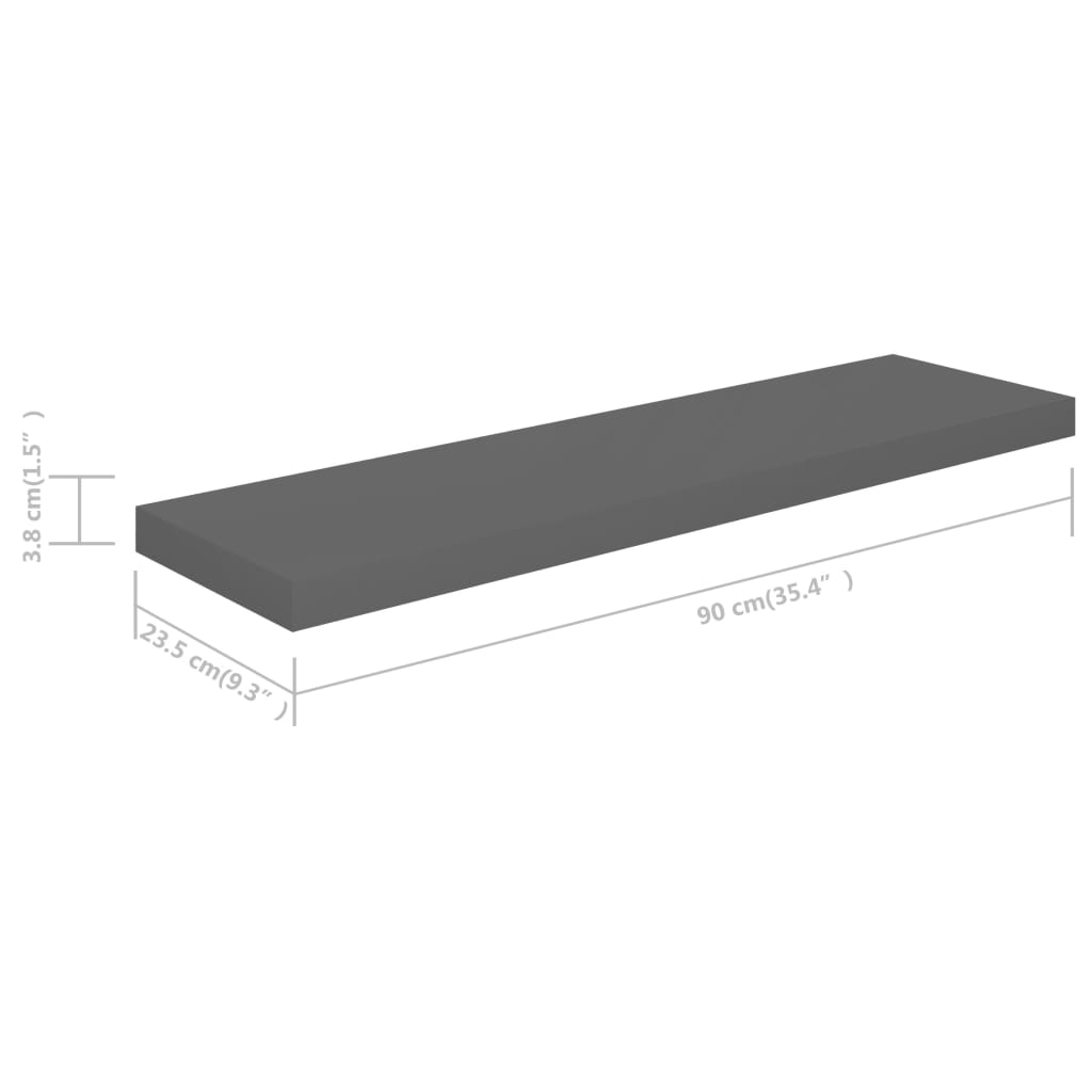 vidaXL Wandschappen zwevend 4 st 90x23,5x3,8 cm MDF hoogglans grijs