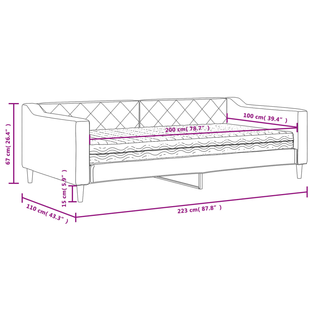 vidaXL Slaapbank met matras 100x200 cm stof crèmekleurig