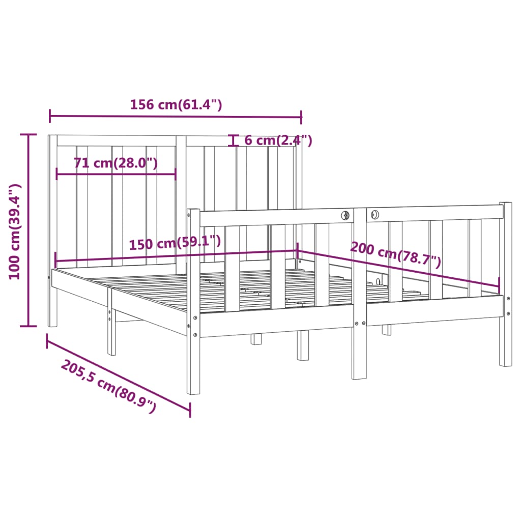 vidaXL Bedframe massief hout wit 150x200 cm