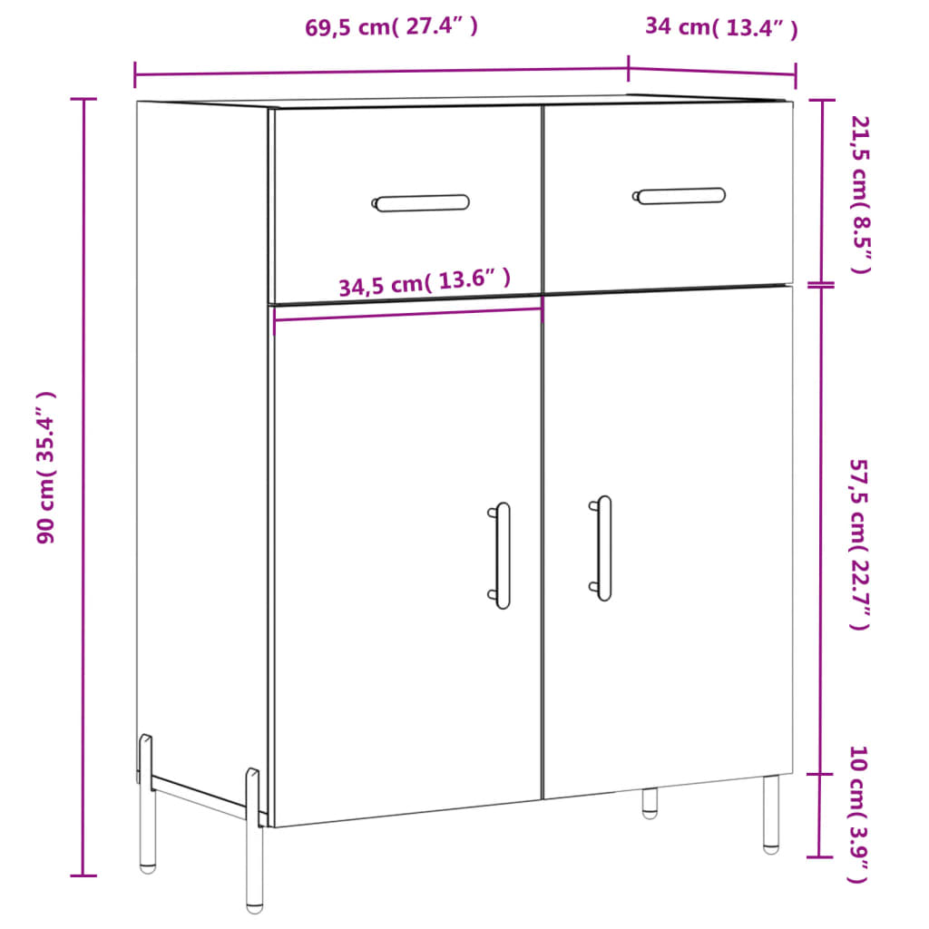 vidaXL Dressoir 69,5x34x90 cm bewerkt hout sonoma eikenkleurig