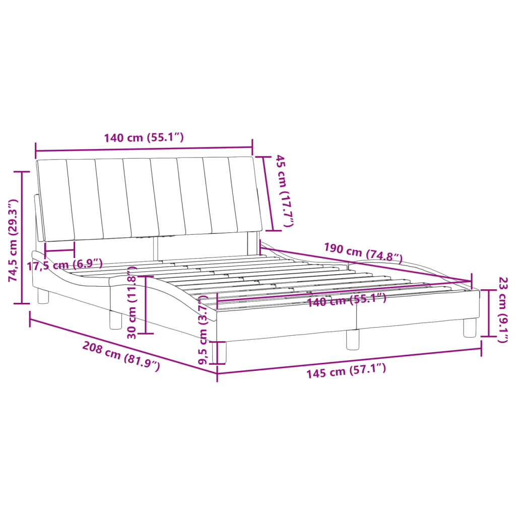 vidaXL Bedframe met hoofdeinde fluweel zwart 140x190 cm