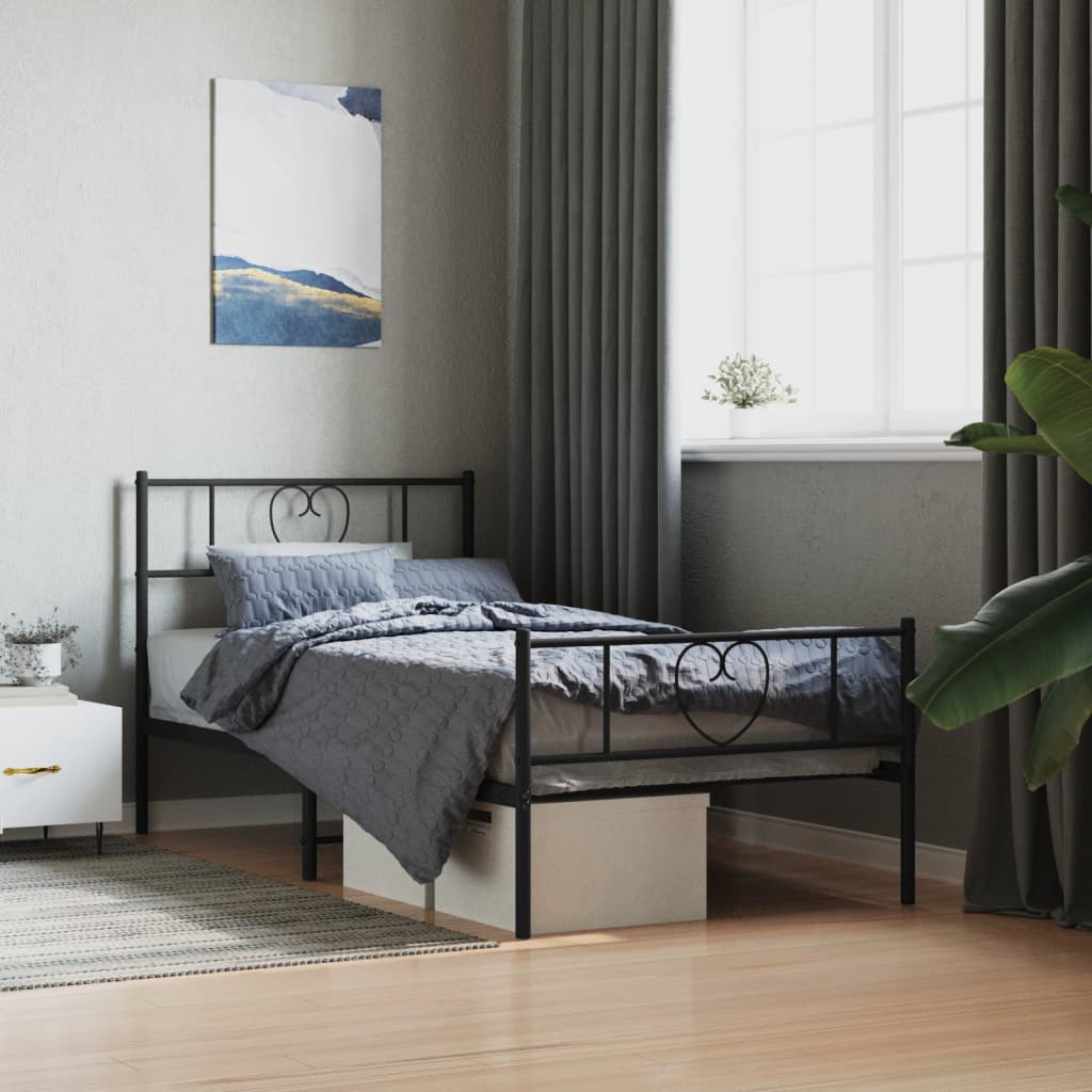 vidaXL Bedframe met hoofd- en voeteneinde metaal zwart 107x203 cm