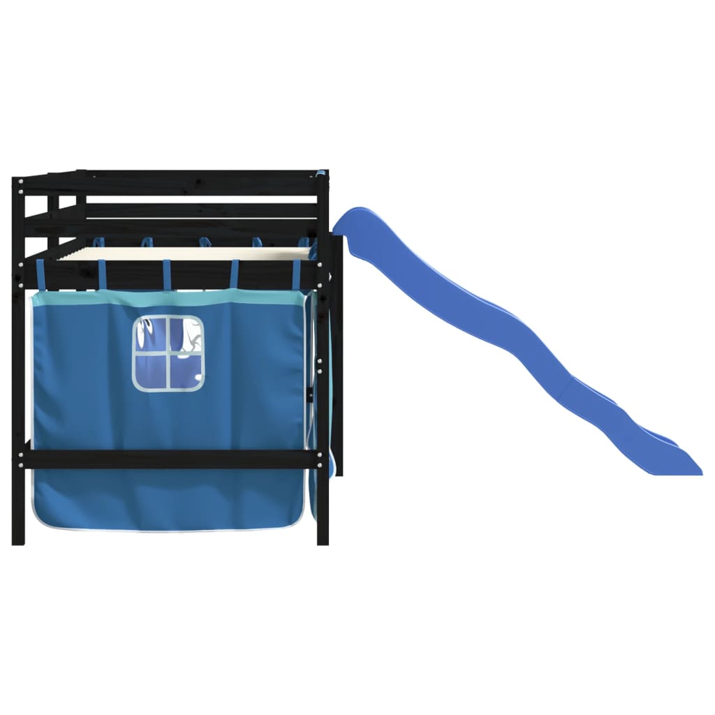 vidaXL Kinderhoogslaper met gordijnen 80x200 cm grenenhout blauw