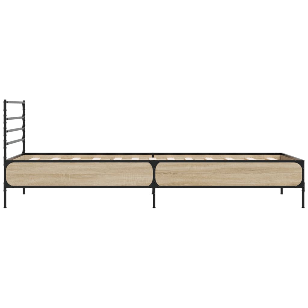 vidaXL Bedframe bewerkt hout en metaal sonoma eikenkleurig 90x190 cm