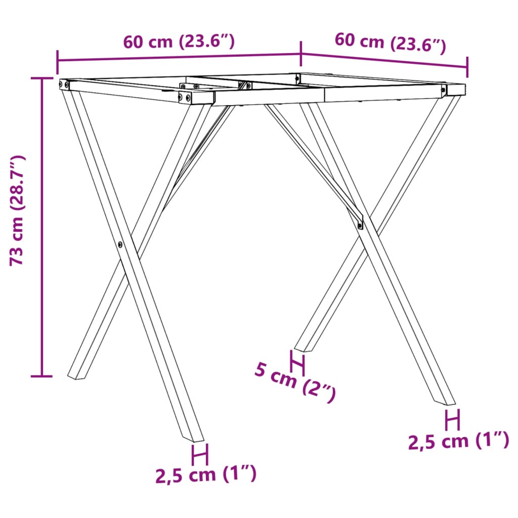 vidaXL Eettafelpoten X-frame 60x60x73 cm gietijzer