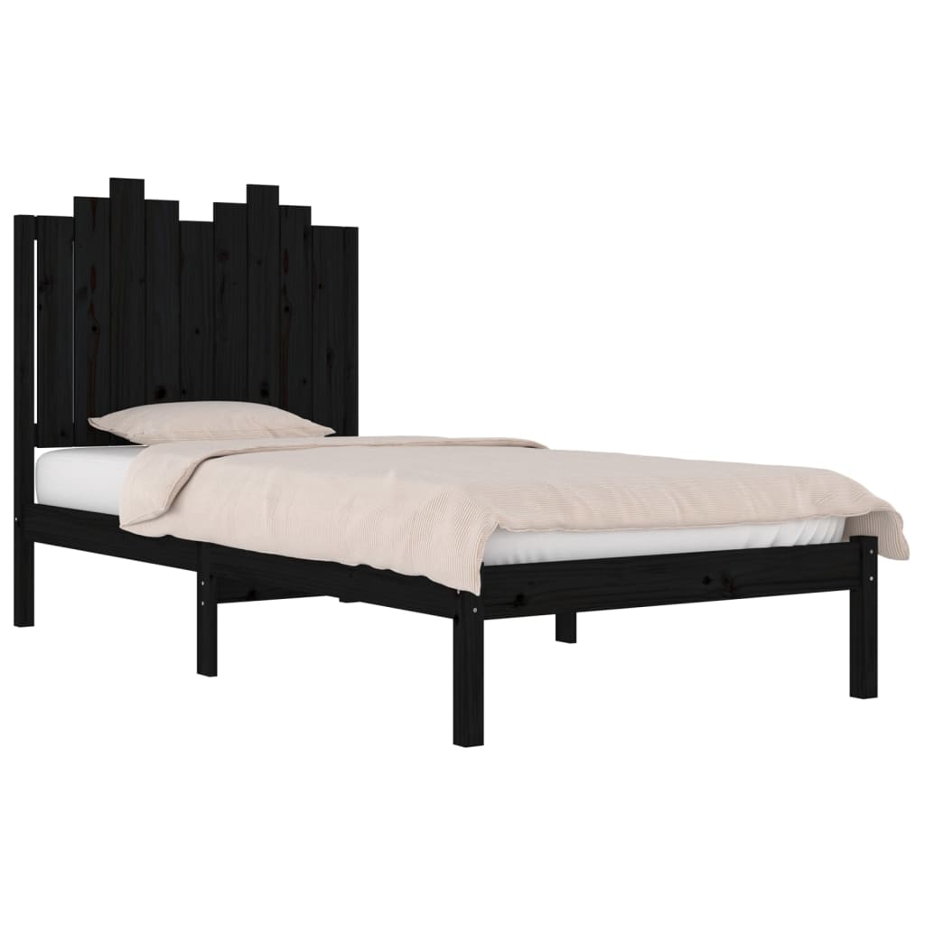 vidaXL Bedframe massief grenenhout zwart 75x190 cm