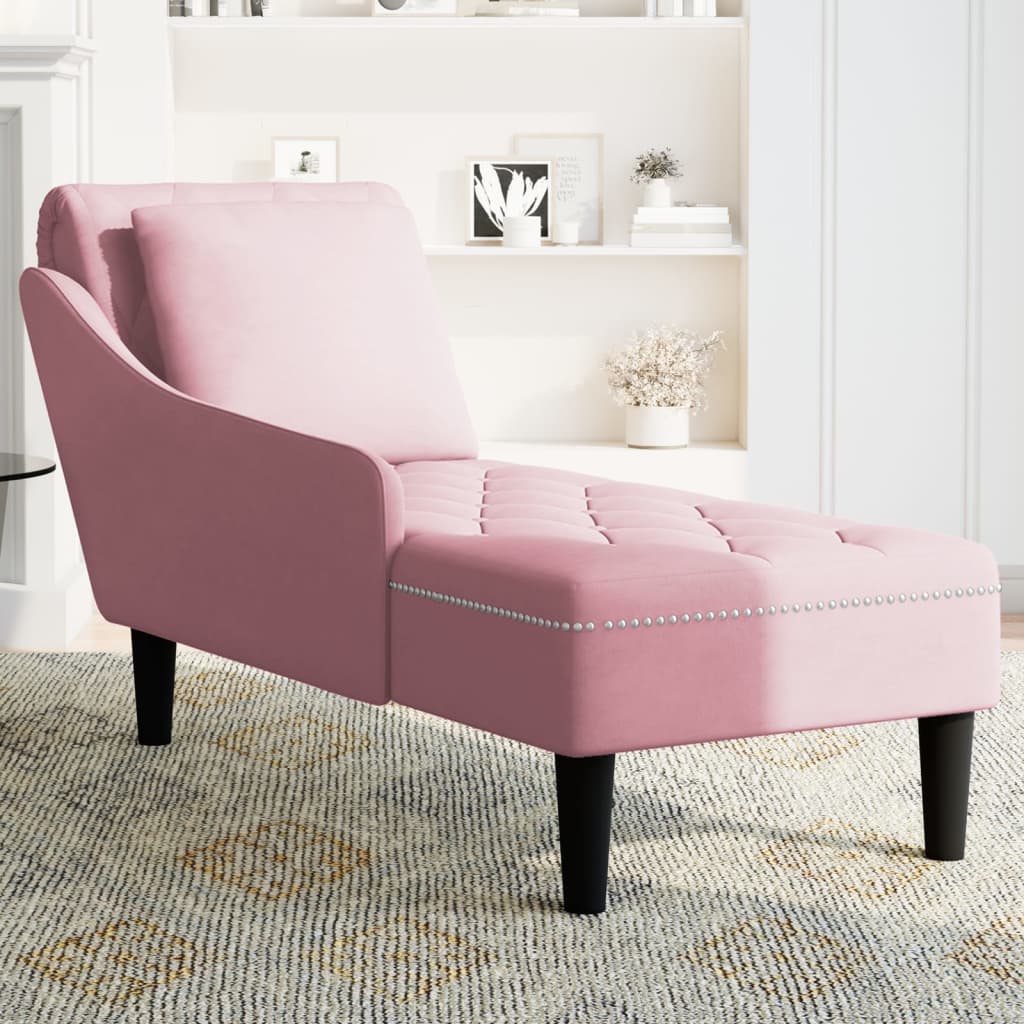 vidaXL Chaise longue met kussen en rechterarmleuning fluweel roze