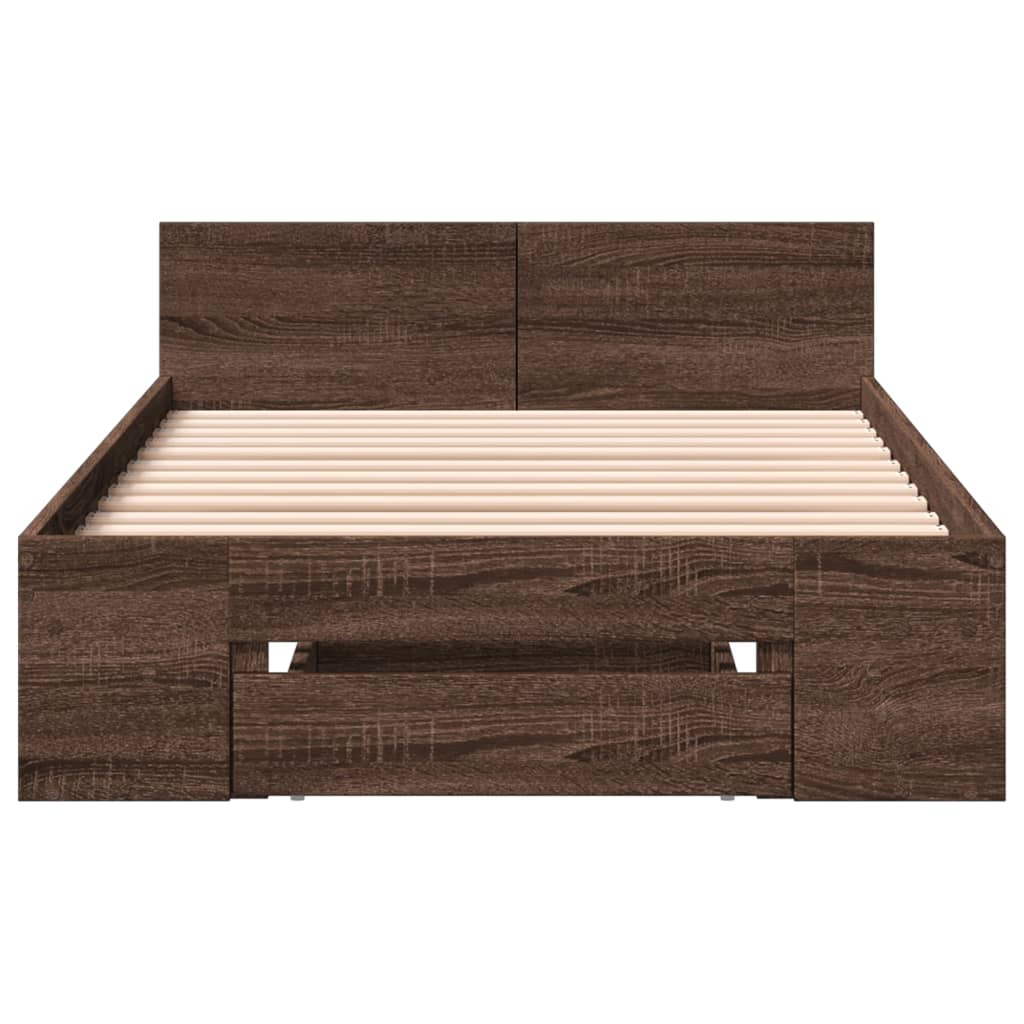 vidaXL Bedframe met lade bewerkt hout bruin eikenkleurig 75x190 cm