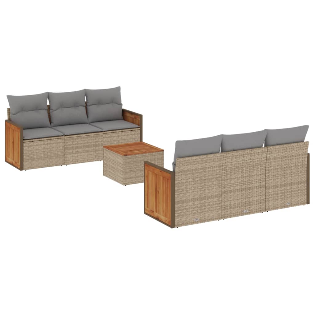 vidaXL 7-delige Loungeset met kussens poly rattan beige