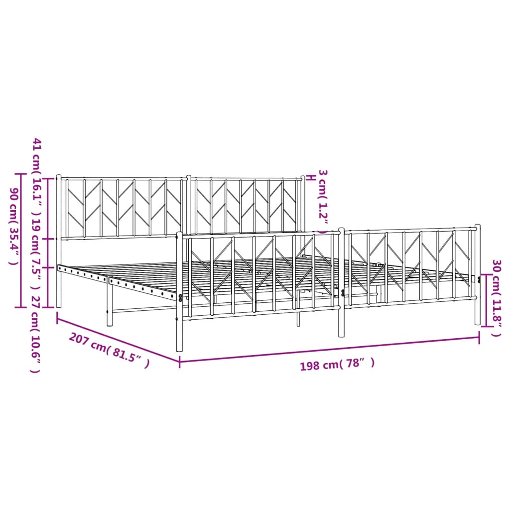 vidaXL Bedframe met hoofd- en voeteneinde metaal zwart 193x203 cm