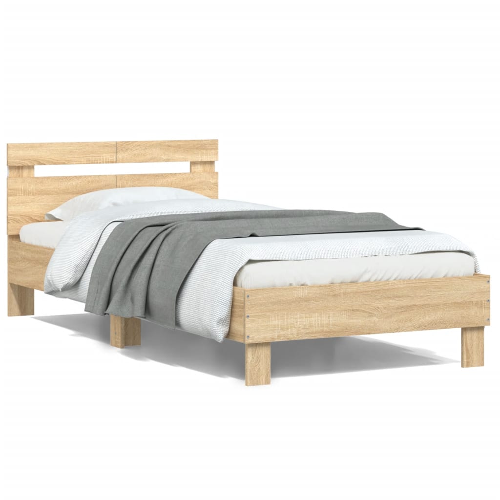 vidaXL Bedframe met hoofdbord en LED sonoma eikenkleurig 100x200 cm