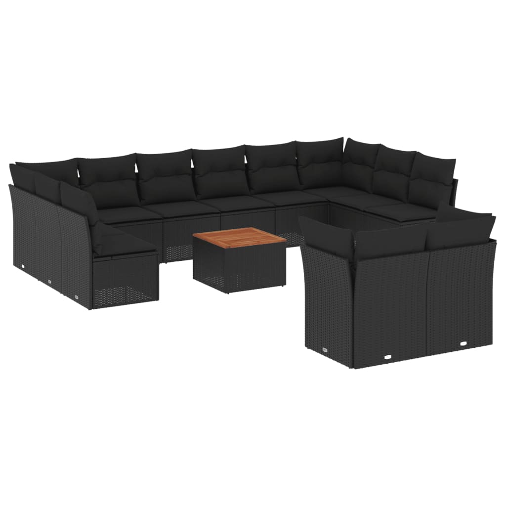 vidaXL 13-delige Loungeset met kussens poly rattan zwart