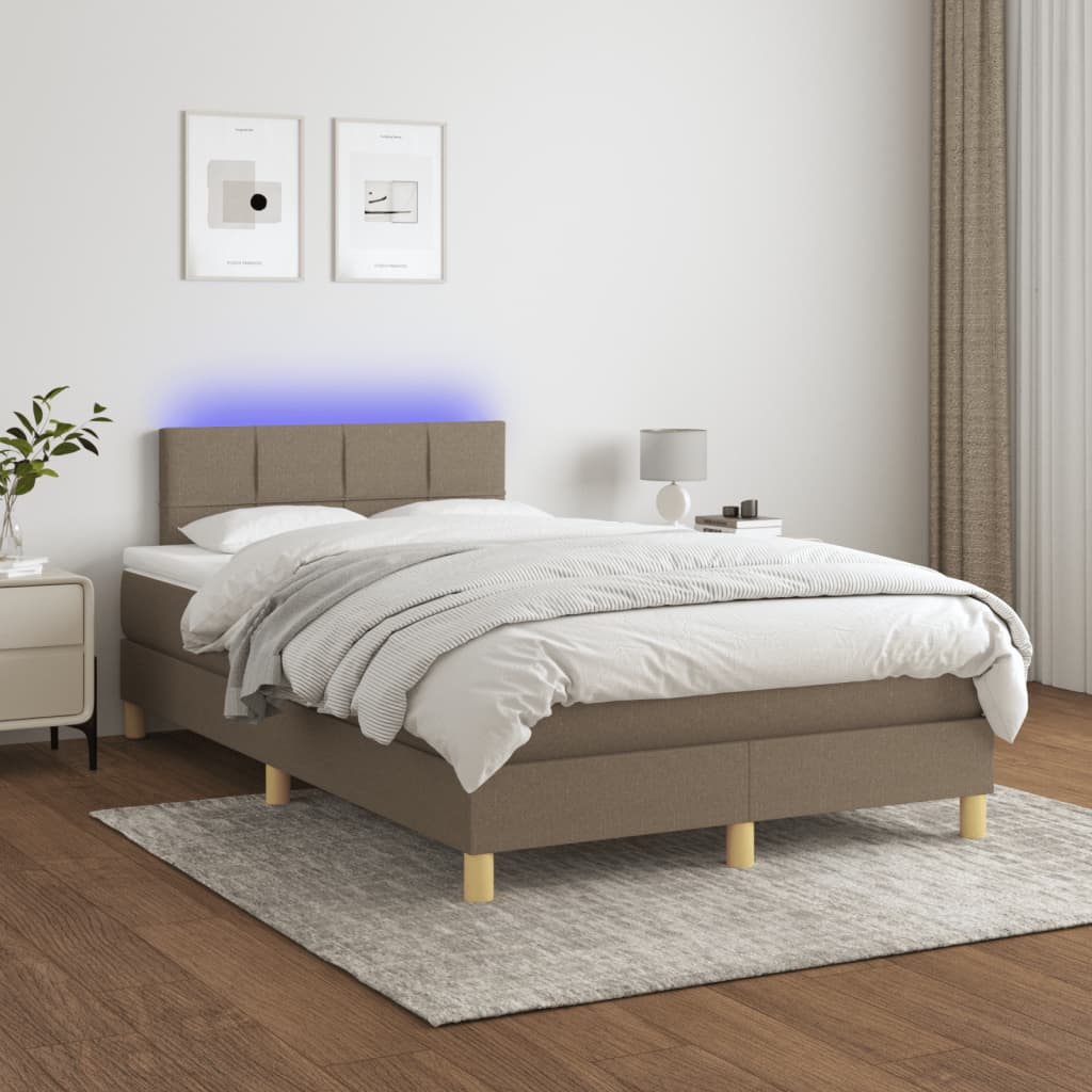 vidaXL Boxspring met matras en LED stof taupe 120x190 cm