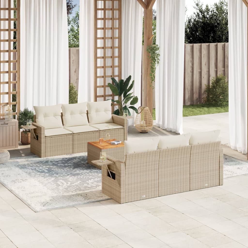 vidaXL 7-delige Loungeset met kussens poly rattan beige