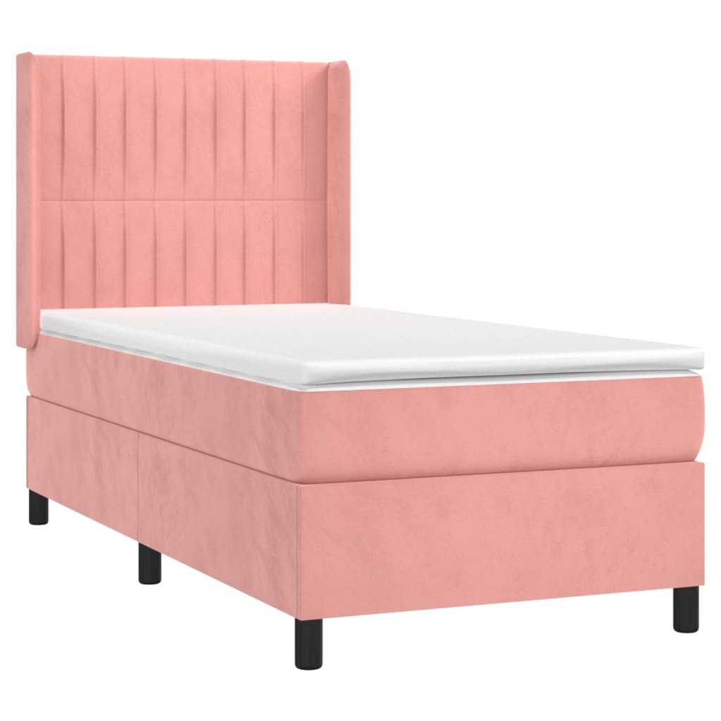 vidaXL Boxspring met matras en LED fluweel roze 100x200 cm