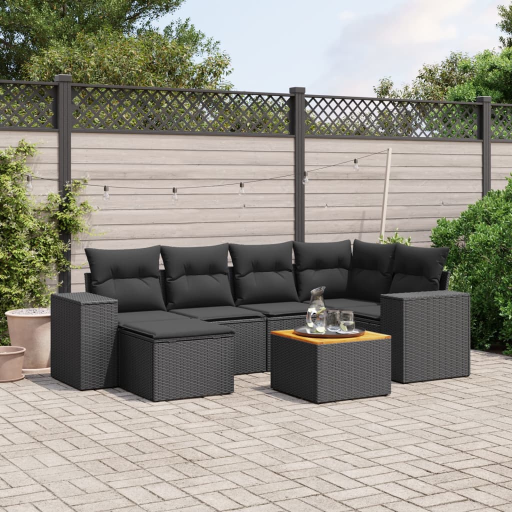 vidaXL 7-delige Loungeset met kussens poly rattan zwart