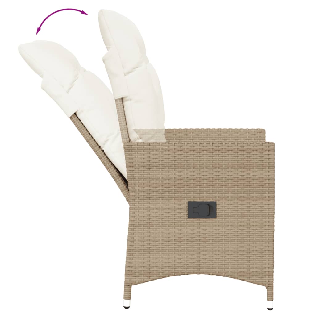 vidaXL 3-delige Bistroset met kussens poly rattan beige