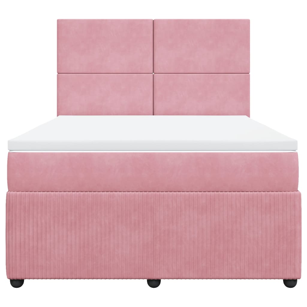 vidaXL Boxspring met matras fluweel roze 160x200 cm