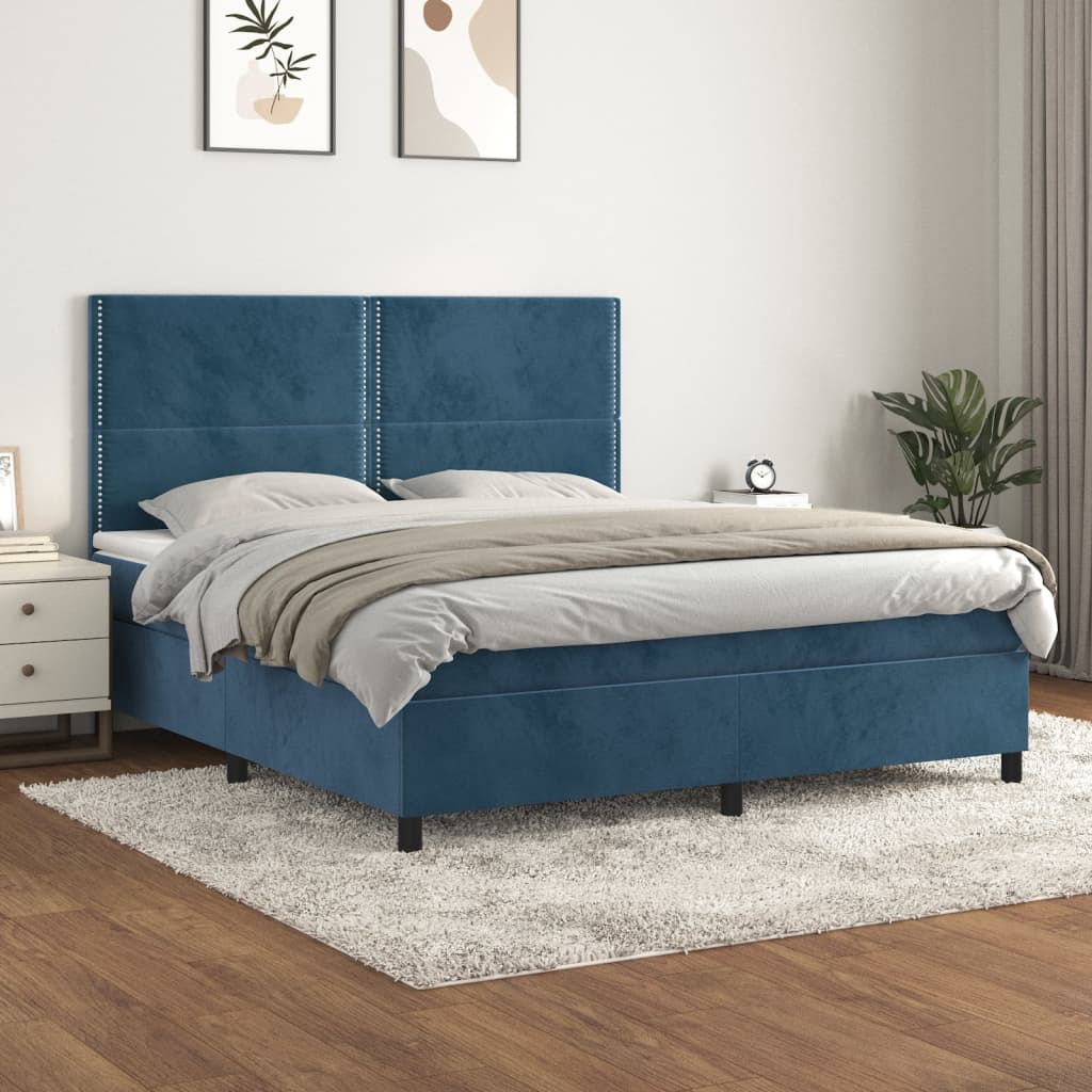 vidaXL Boxspring met matras fluweel donkerblauw 160x200 cm